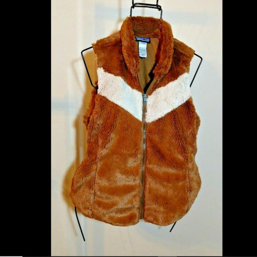Patagonia Brown and White Faux Fur Vest